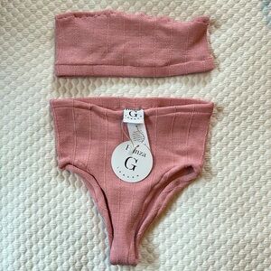 Hunza G, Light Pink, Bandeau High Waist Bikini, NWT.